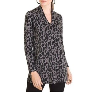 Chico's Gray and Black Leopard V-Neck Pullover Tunic 100% Pima Cotton 4 (XXL)